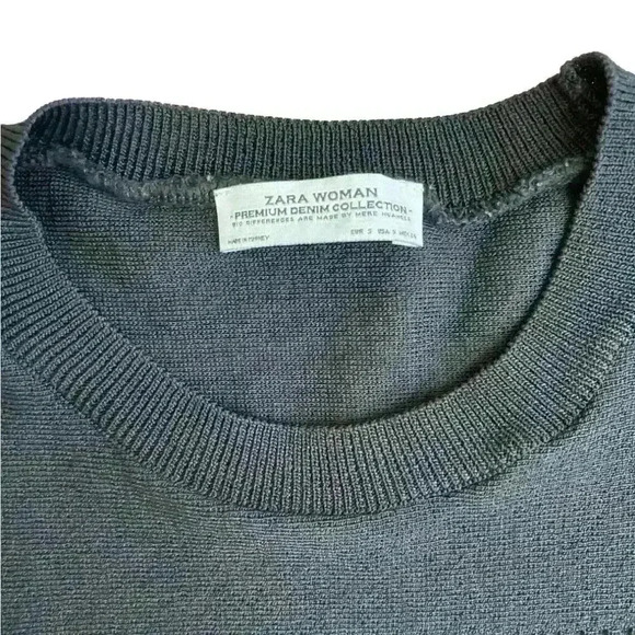 Zara Women’s Premium Denim Collection Knit Mesh Cut Out Sweater Black Size S - Picture 6 of 9